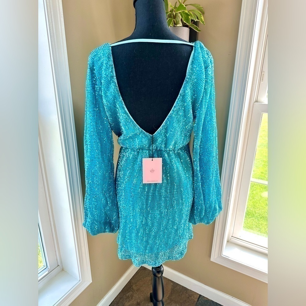 HELLO MOLLY | Static Memory Sequin Long Sleeve Mini Dress - Picture 4 of 5